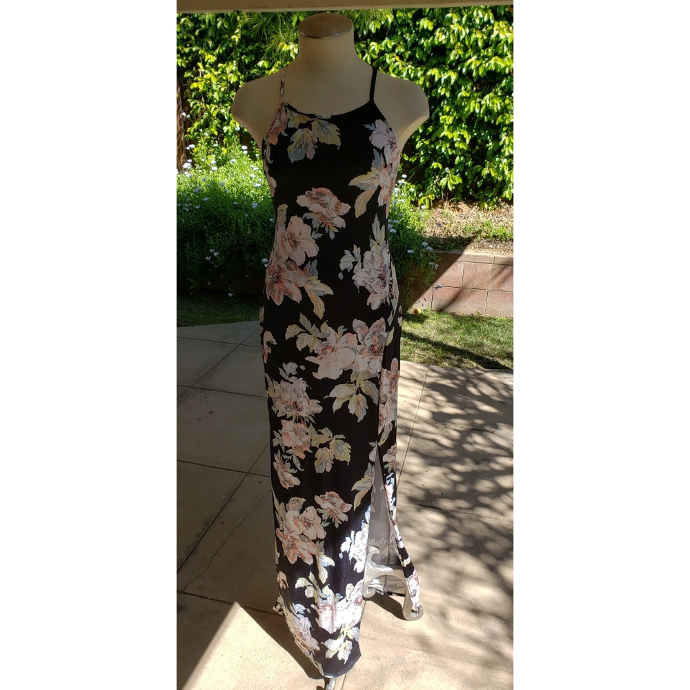 Silky halter maxi floral dress